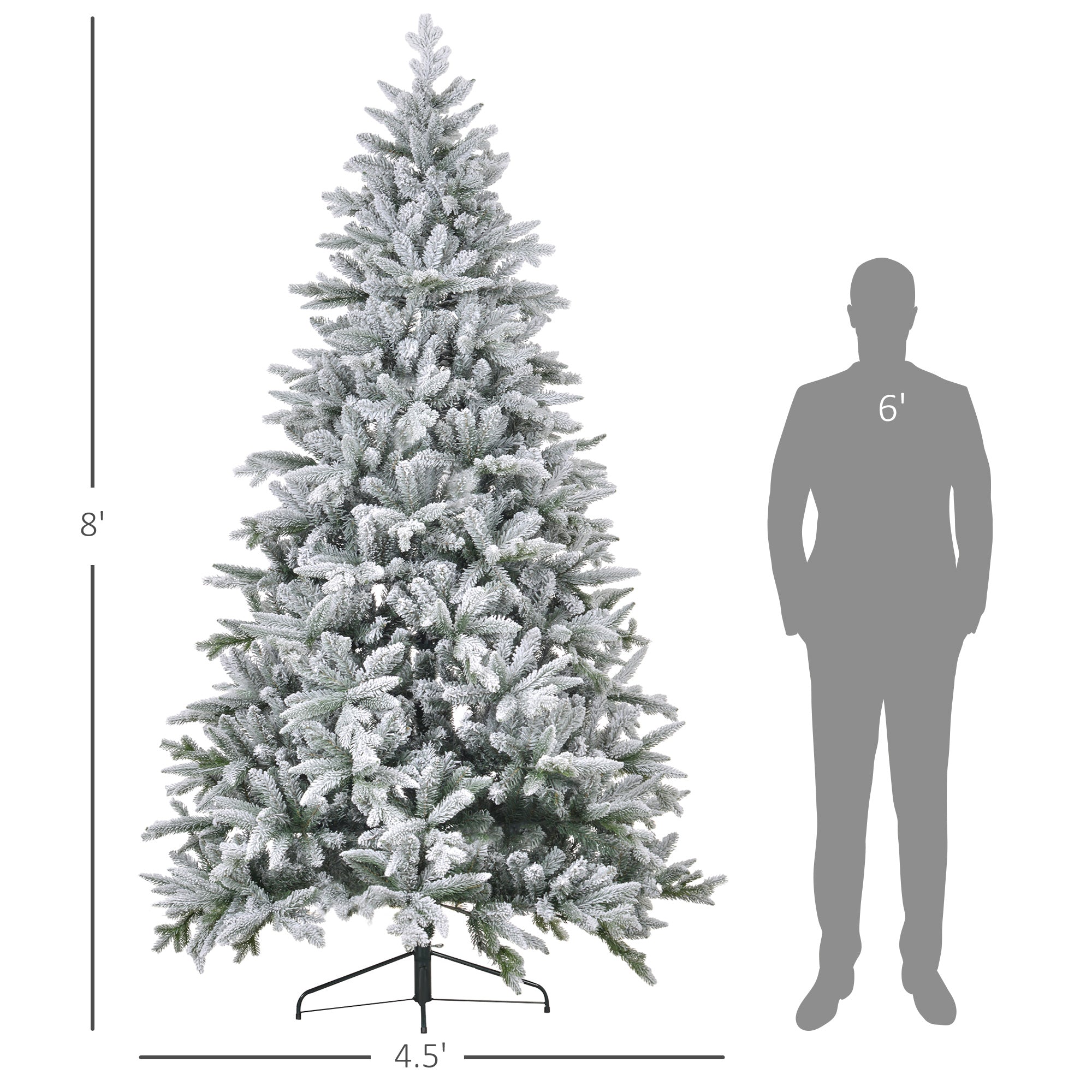HOMCOM 8ft Snow Flocked Artificial Christmas Tree | 2003 Tips, Hinged Green Pine | Easy Assembly, Flame Retardant | Foldable Metal Stand for Home, Office, Holiday Decor