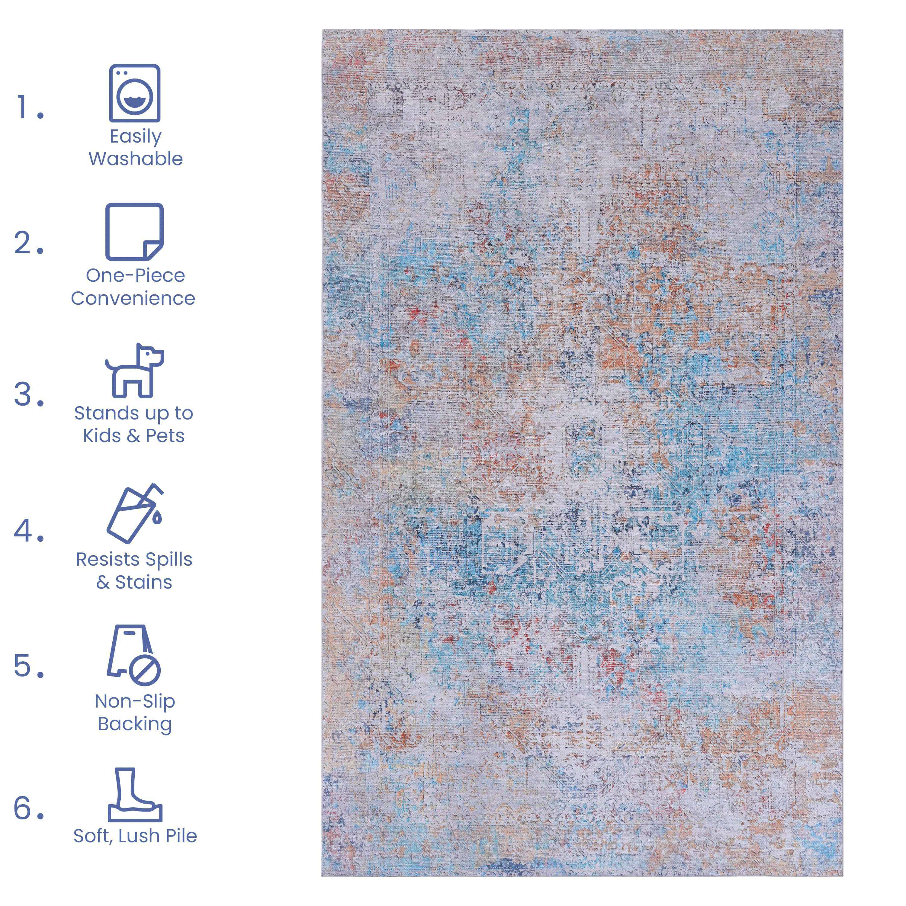 MAVAL Yellow Washable Area Rug 9x12 - Soft Chenille Polyester, Stain-Resistant, Non-Slip Backing for Living Room, Dining Room, Bedroom, Hallway, Kitchen & Playroom