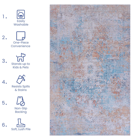 MAVAL Yellow Washable Rug 8x10 | Soft Chenille Polyester Area Rug for Living Room, Bedroom, Dining | Stain-Resistant, Non-Slip | Easy Clean | Turkish Made