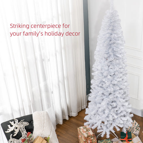 HOMCOM 7ft White Pencil Christmas Tree - Unlit Slim Douglas Fir Artificial Xmas Tree, 818 Realistic Tips, Flame-Retardant Plastic, Easy Assembly for Home Decor