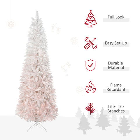 HOMCOM 6ft Pink & White Pencil Fir Artificial Christmas Tree | Slim Unlit PVC Xmas Tree with Realistic Branches & Steel Base | Perfect for Small Spaces, Entryways, Fireplace Decor