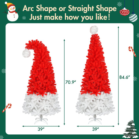 6FT Whimsical Santa Hat Christmas Tree | 1050 PET Tips | Pre-Lit 300 Cold White LEDs | Red & White | Indoor Holiday Decor
