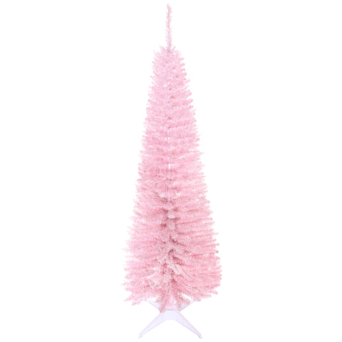 HOMCOM 5ft Pink Artificial Pencil Christmas Tree: Slim Xmas Tree, 294 Realistic Branch Tips, Flame-Retardant Plastic Stand for Indoor Home Decor, Easy Assembly &amp; Storage