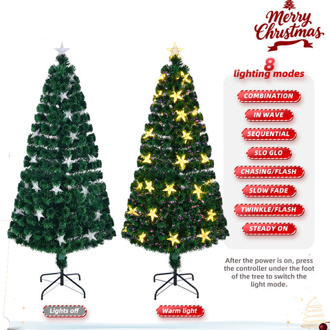 7FT Pre-Lit Fiber Optic Christmas Tree Green Spruce with 245 LED Warm White Lights &amp; Star Topper. Realistic PVC Needles, Stable Metal Stand. Indoor Holiday Decor for Home &amp; Office.