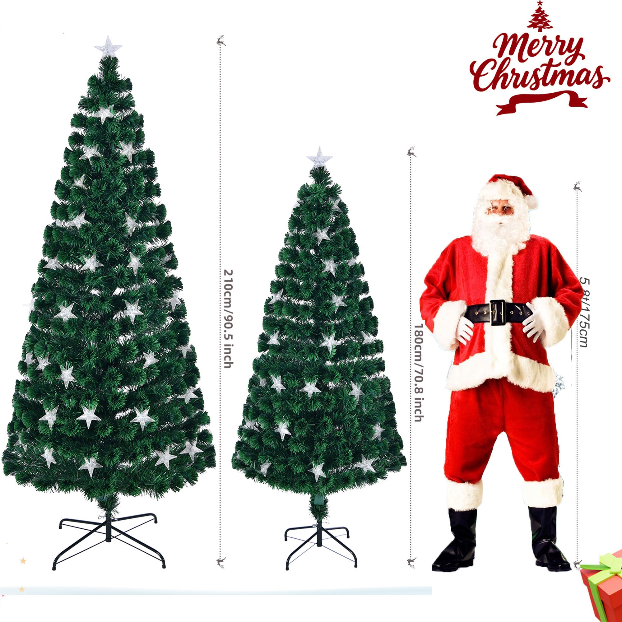 7FT Pre-Lit Fiber Optic Christmas Tree Green Spruce with 245 LED Warm White Lights &amp; Star Topper. Realistic PVC Needles, Stable Metal Stand. Indoor Holiday Decor for Home &amp; Office.