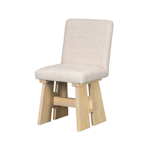 TOPMAX 7-Piece Solid Rubberwood Dining Set: 63.4" Natural Table &amp; 6 Upholstered Beige Chairs for Dining Rooms, Space-Saving Tuck-Away Design, Seats 6, Modern Farmhouse Style