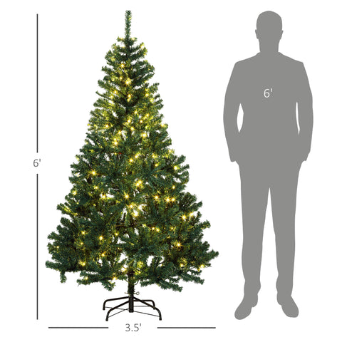 HOMCOM 6ft Prelit Douglas Fir Artificial Christmas Tree - 1000 Tips, 250 Warm White LED Lights, Realistic Green Plastic Branches, Indoor Holiday Decor, Easy Assembly