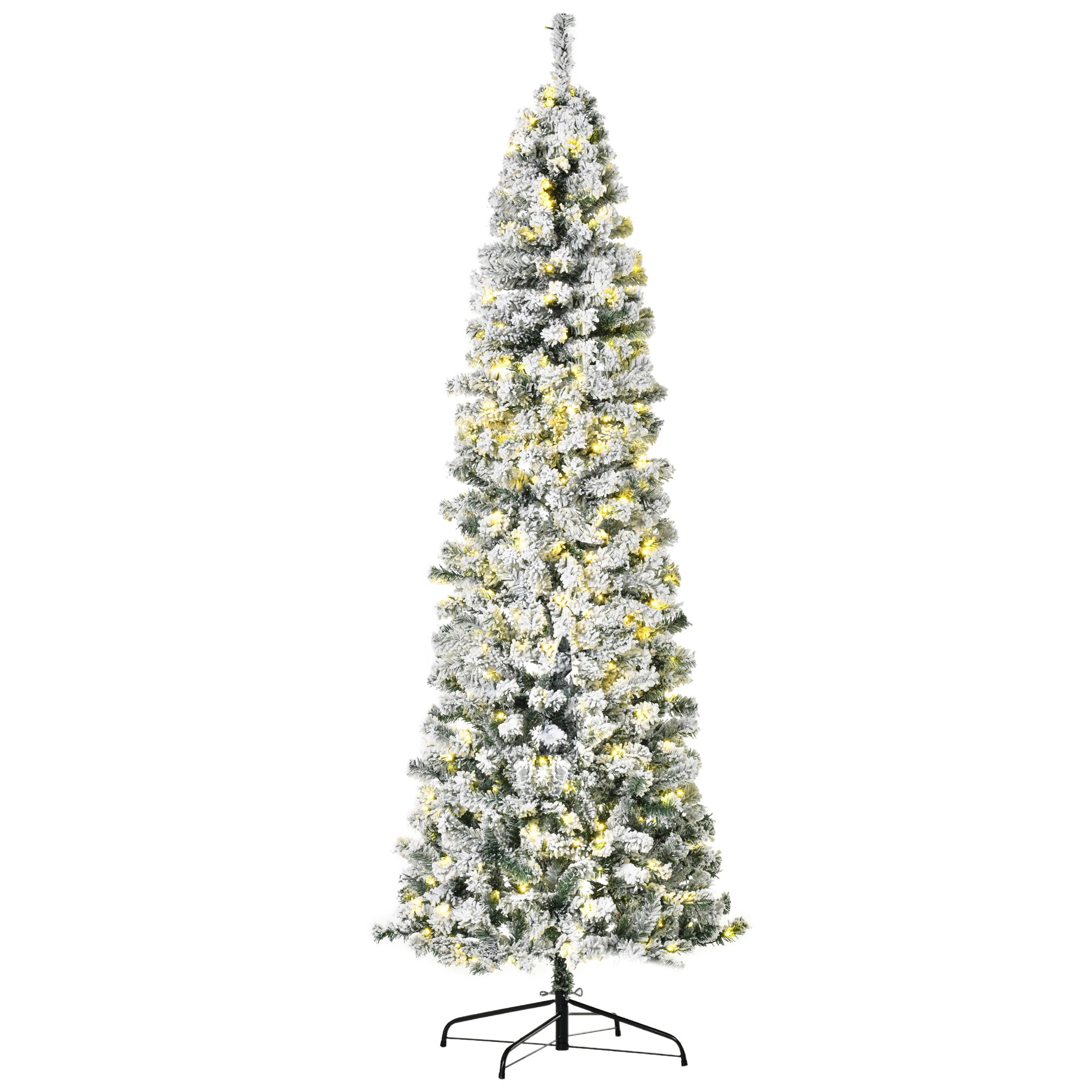 HOMCOM 7.5ft Pre-Lit Slim Douglas Fir Christmas Tree: Snow-Flocked, 350 Warm White LEDs, 641 Realistic PVC Tips. Hinged, Easy Assembly, Steel Base, Perfect for Indoor Holiday Decor.