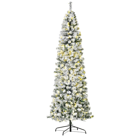 HOMCOM 7.5ft Pre-Lit Slim Douglas Fir Christmas Tree: Snow-Flocked, 350 Warm White LEDs, 641 Realistic PVC Tips. Hinged, Easy Assembly, Steel Base, Perfect for Indoor Holiday Decor.
