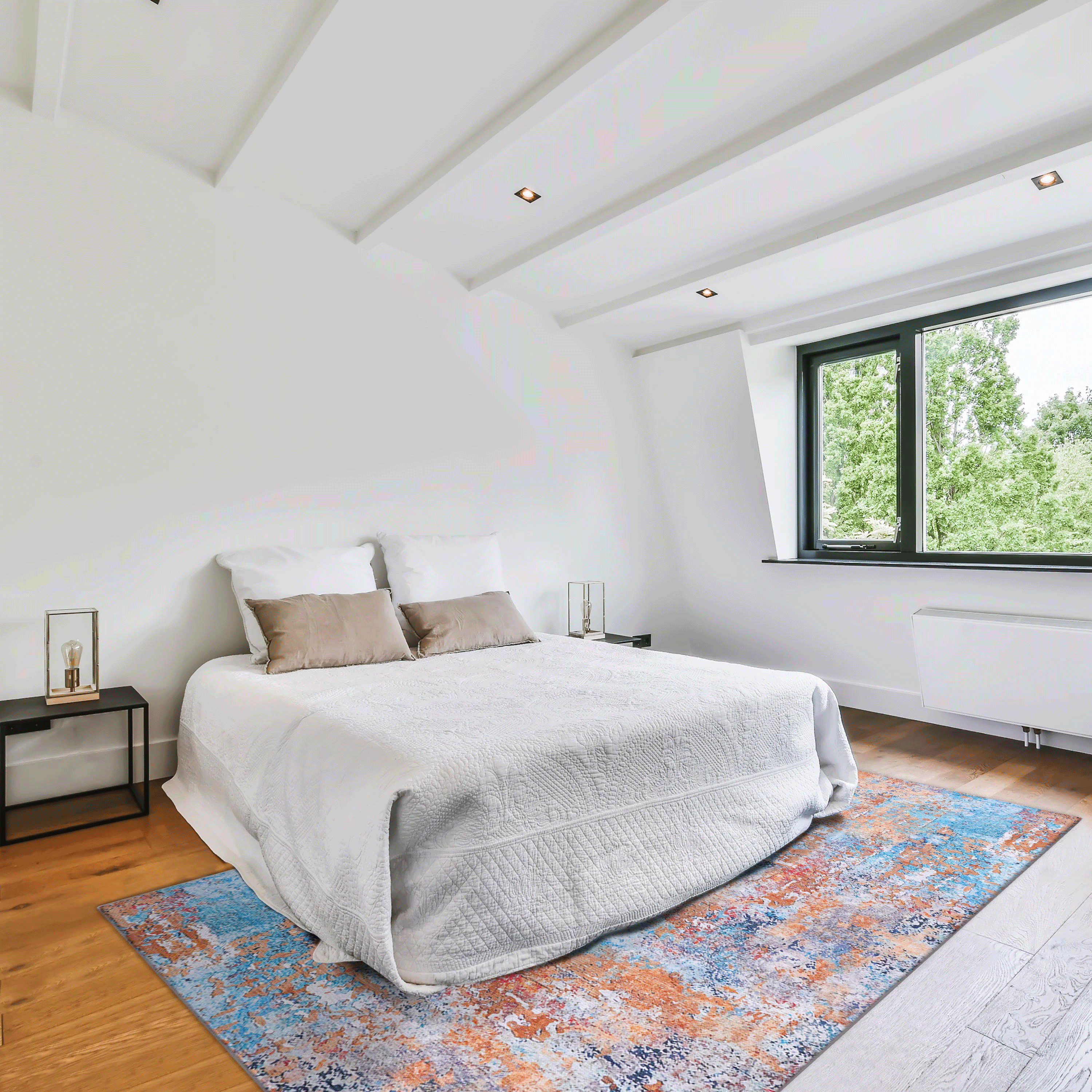 MAVAL 9x12 Washable Area Rug - Soft Chenille Polyester Boho Style, Multi-Color, Low Pile, Stain-Resistant, Non-Slip for Living Room, Bedroom, Dining, Kitchen, High-Traffic Areas