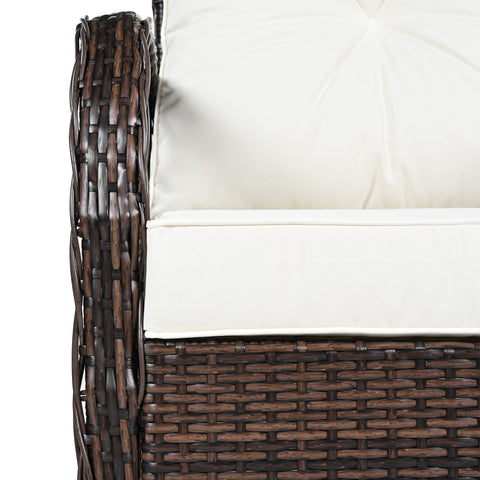 3-Piece Brown Rattan Outdoor Chat Set: 2 Swivel Rocker Chairs &amp; Glass Top Table for Garden Patio Balcony, Weather-Resistant Wicker Seating Group with Cushions