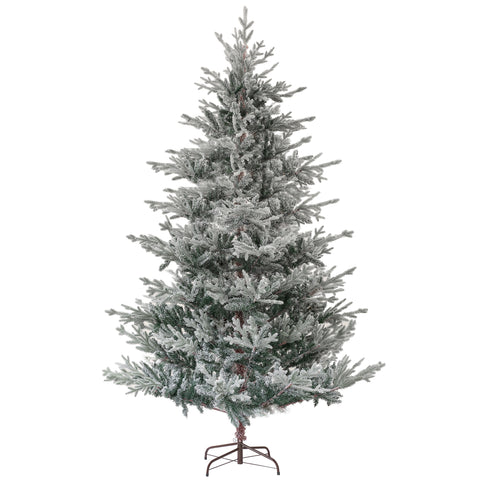 9ft Snow Flocked Nordic Pine Artificial Christmas Tree - Hinged, Flame Retardant, Easy Assembly w/ Foldable Metal Stand for Indoor Home &amp; Office Holiday Decor