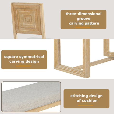 TREXM 6-Piece Retro Dining Table Set for 6, 60" Oak Veneer Wood Kitchen Table & 4 Chairs with Upholstered Bench, Natural Finish, Dining Room & Kitchen Use, Durable Rubberwood Legs