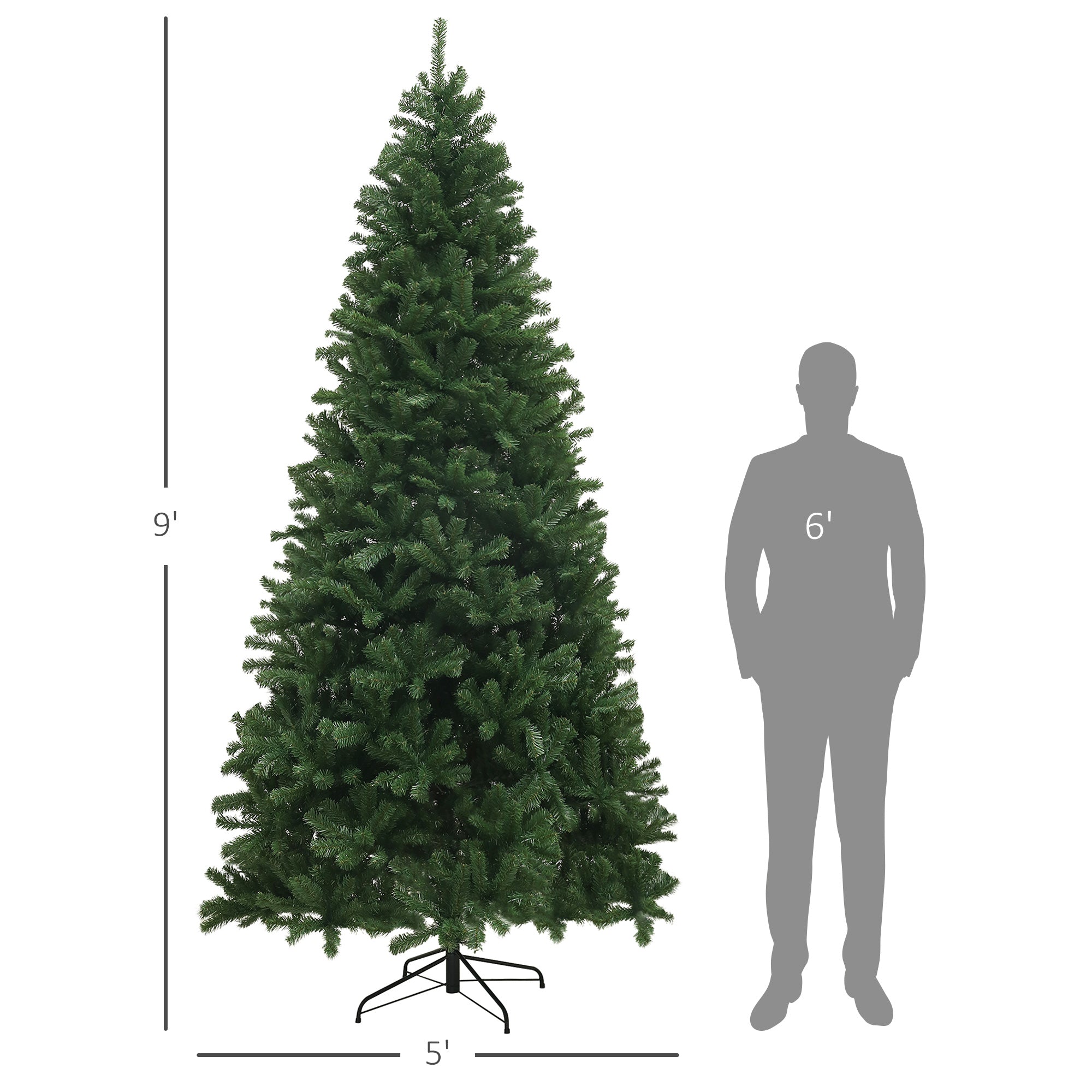 HOMCOM 9ft Artificial Christmas Tree - Unlit Green Xmas Tree with 2132 Branch Tips, Auto Open, Flame Retardant, Steel Base for Home & Office Holiday Decor