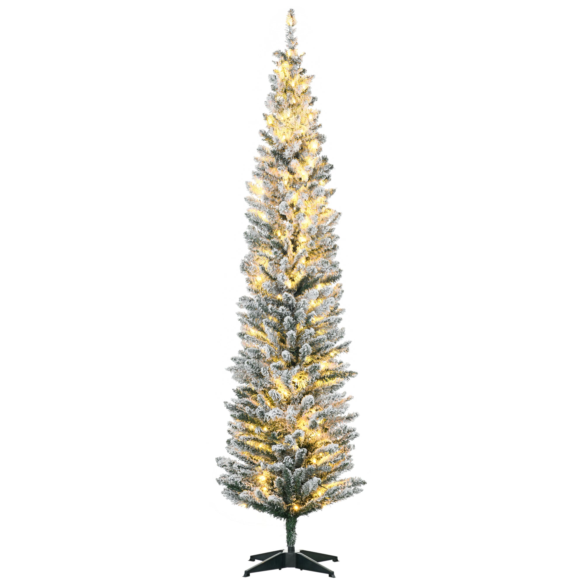 HOMCOM 7' Slim Noble Fir Artificial Christmas Tree | 210 Warm White LED Lights | 499 Tips | Realistic Green Plastic | Indoor Holiday Decor | Easy Setup