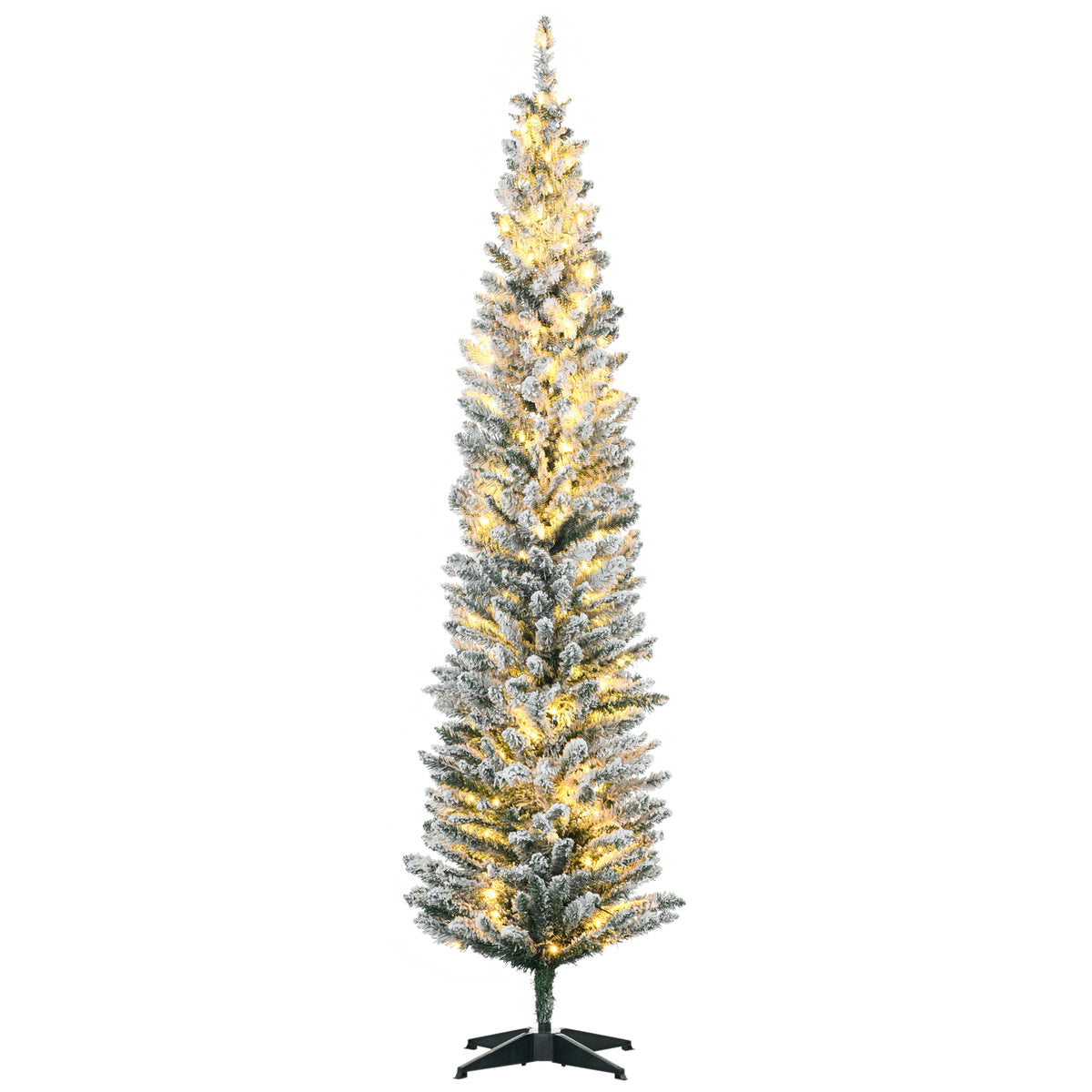 HOMCOM 7' Slim Noble Fir Artificial Christmas Tree | 210 Warm White LED Lights | 499 Tips | Realistic Green Plastic | Indoor Holiday Decor | Easy Setup