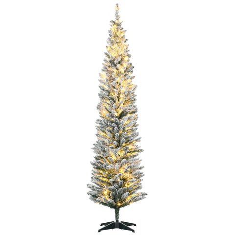 HOMCOM 7' Slim Noble Fir Artificial Christmas Tree | 210 Warm White LED Lights | 499 Tips | Realistic Green Plastic | Indoor Holiday Decor | Easy Setup