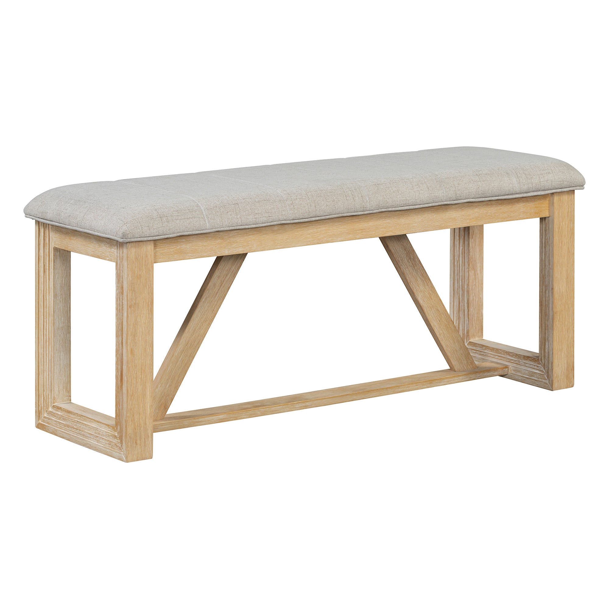 TREXM 6-Piece Retro Dining Table Set for 6, 60" Oak Veneer Wood Kitchen Table & 4 Chairs with Upholstered Bench, Natural Finish, Dining Room & Kitchen Use, Durable Rubberwood Legs