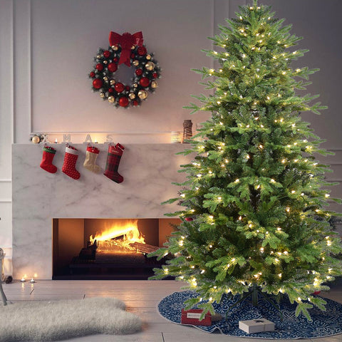 5FT Green PVC+PE Christmas Tree with 200 Warm White UL Lights – 1488 Tips, Hinged Design, Realistic Needles, Sturdy Metal Stand for Home & Holiday Decor