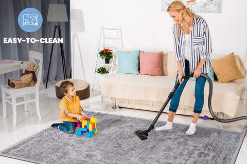 MARFI Collection 5x7 Silver Oriental Area Rug - Stain Resistant, Kid & Pet Friendly Polyester with Cotton Backing - Durable, Easy Care, Medium Pile - Turkish Made for Living Room, Bedroom, Entryway