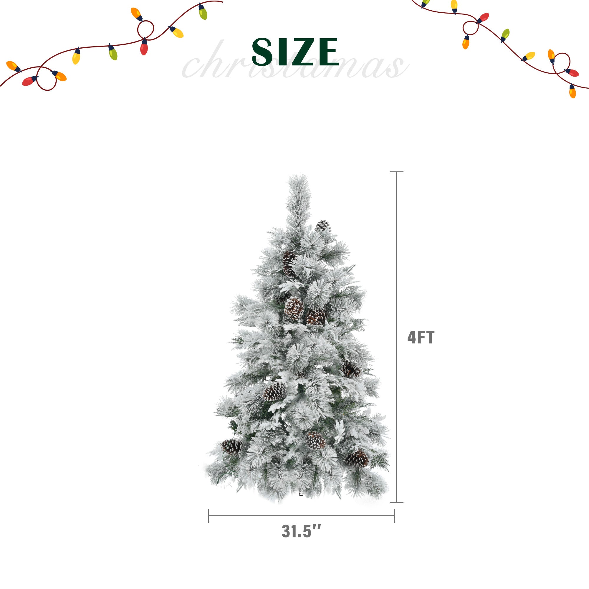 4FT Snow Flocked Spruce Christmas Tree | Mixed PE & PVC Branches, Pine Cones | 120 Multi-Color LED Lights, 11 Modes | Durable Metal Base | Festive Holiday Home Decor