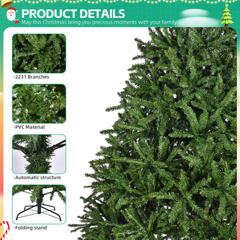 7ft Premium Artificial Christmas Tree: Lifelike PVC Spruce, 2231 Tips, Hinged Design, Sturdy Metal Stand, Easy Assembly for Home &amp; Office Holiday Decor