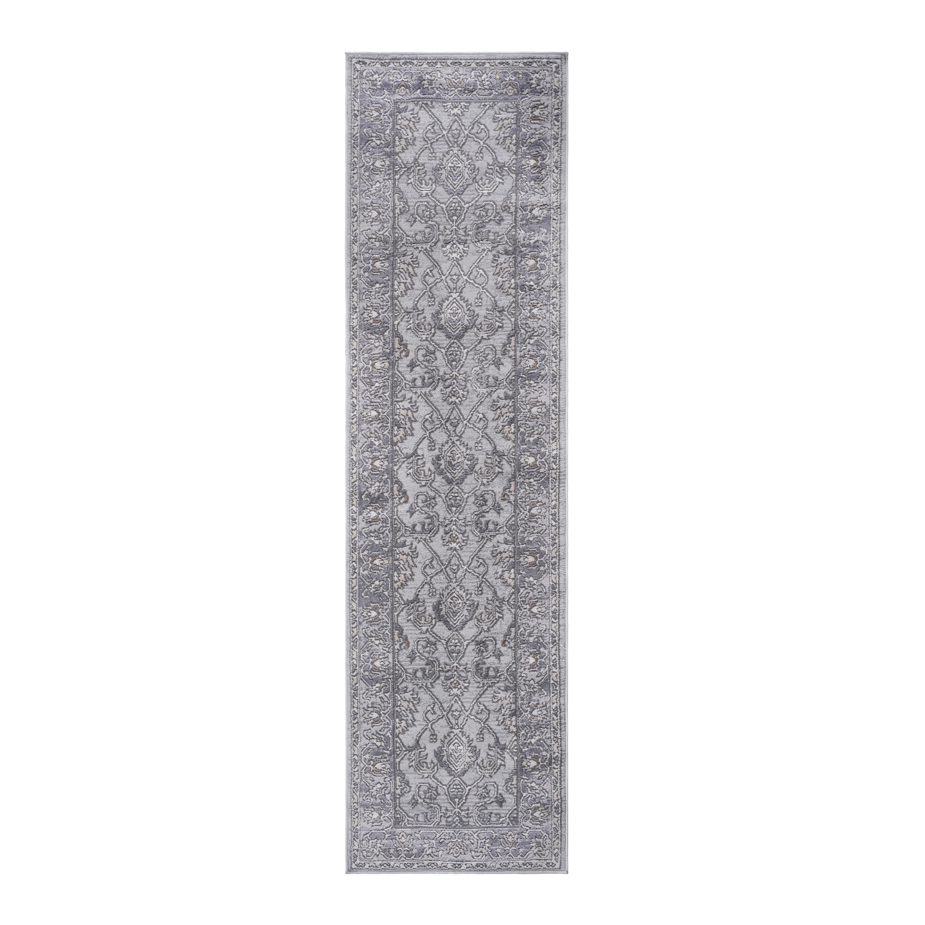MARFI Collection 2'x8' Ivory & Grey Oriental Runner Rug: Stain-Resistant, Non-Shedding Polyester for Living Room, Hallway, Entryway, Bedroom, Home Office. Kid & Pet-Friendly, Durable, Easy Care. Turkish Made.