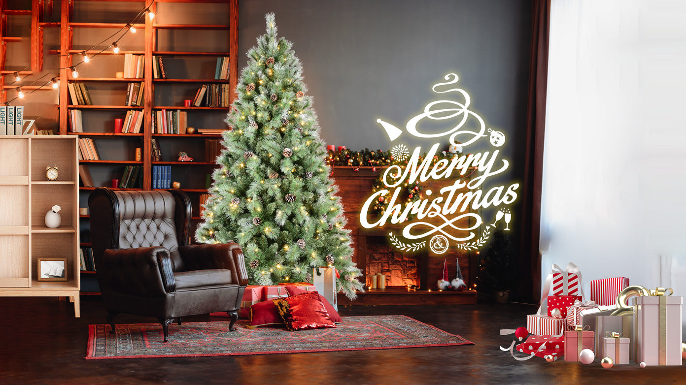 7.5FT Realistic Christmas Tree: 1588 PVC & Hard Needle Tips, 92 Pine Cones, 450 Warm White LEDs, Hinged Branches, Sturdy Metal Stand - Full Lush Holiday Decor for Home & Office