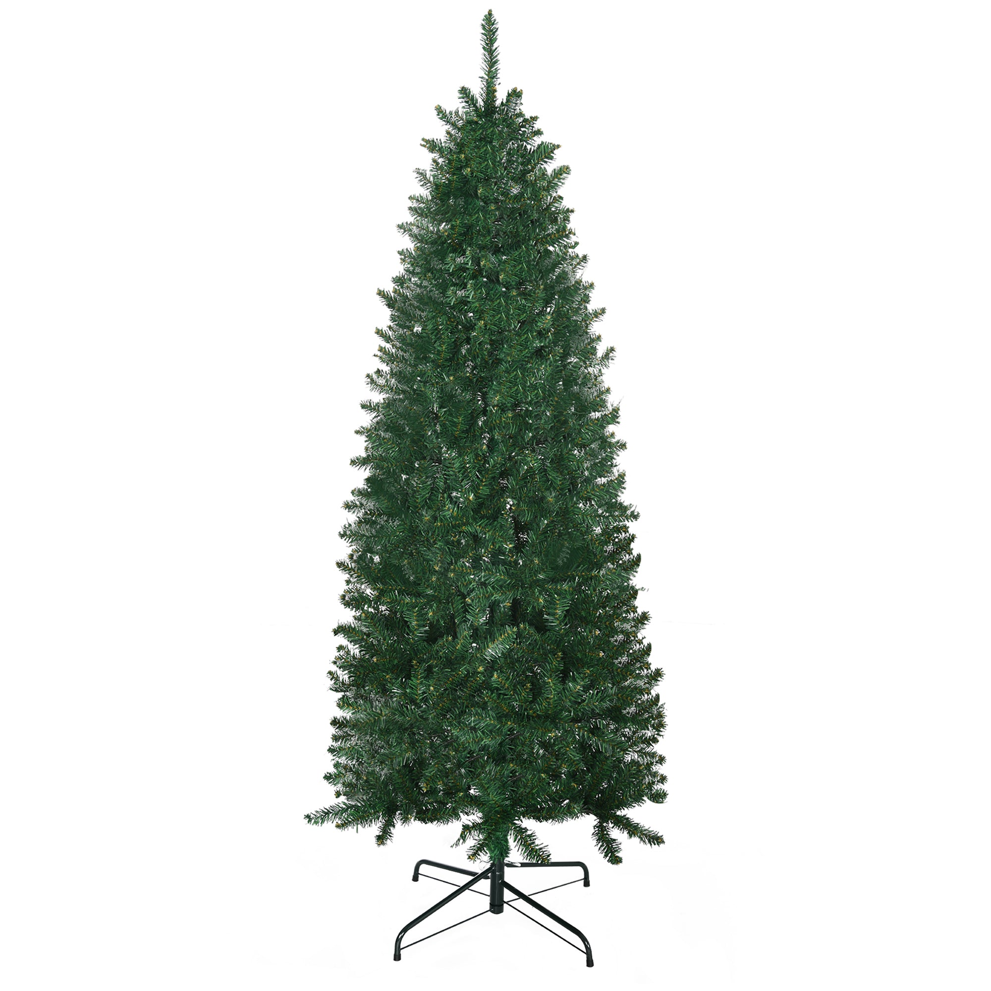 HOMCOM 6ft Slim Fir Artificial Christmas Tree - Realistic Green Fir, 583 Tips, Flame Retardant, Easy Assembly, Space-Saving Design for Home &amp; Living Room Decor