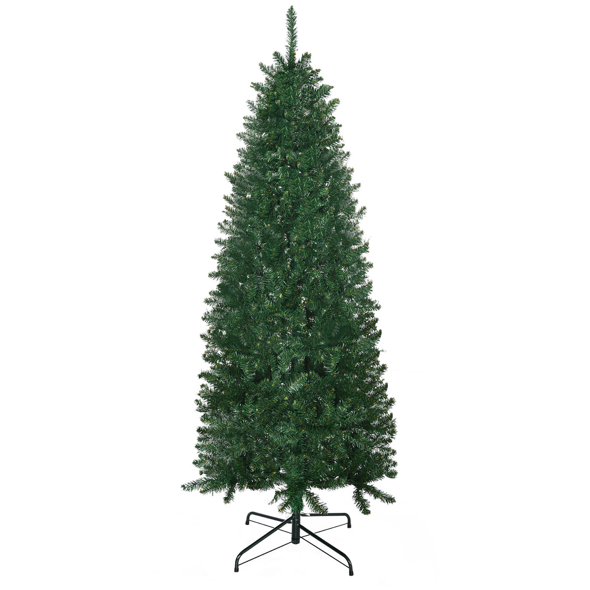 HOMCOM 6ft Slim Fir Artificial Christmas Tree - Realistic Green Fir, 583 Tips, Flame Retardant, Easy Assembly, Space-Saving Design for Home &amp; Living Room Decor