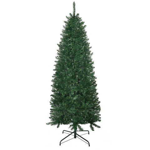 HOMCOM 6ft Slim Fir Artificial Christmas Tree - Realistic Green Fir, 583 Tips, Flame Retardant, Easy Assembly, Space-Saving Design for Home &amp; Living Room Decor