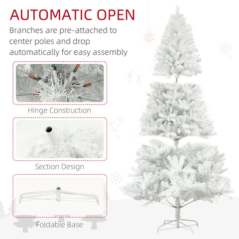 HOMCOM 9ft White Artificial Christmas Tree - Unlit Xmas Tree w/ 2132 Branch Tips, Auto Open, Steel Base for Home & Office Holiday Decor