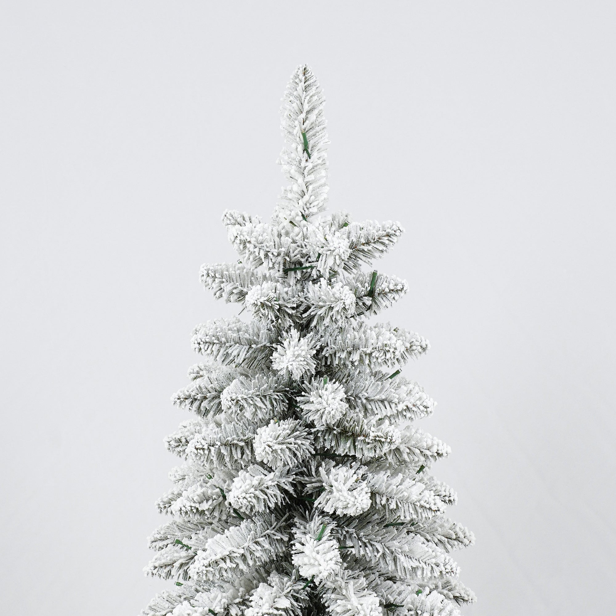 3 Pcs Flocked Artificial Christmas Trees Set w/ Warm White LED Lights, 4ft 5ft 6ft Snow-Covered Pine Tree Decor for Indoor Holiday Parties, Easy Assembly, Dense PVC Tips, Metal Stand, Green/White