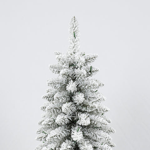 3 Pcs Flocked Artificial Christmas Trees Set w/ Warm White LED Lights, 4ft 5ft 6ft Snow-Covered Pine Tree Decor for Indoor Holiday Parties, Easy Assembly, Dense PVC Tips, Metal Stand, Green/White