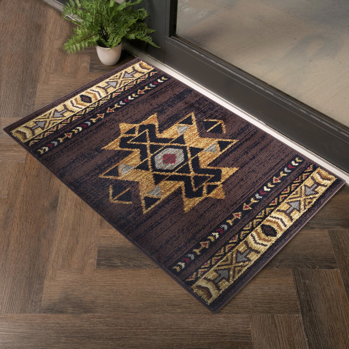 Tribes GC Southwest Brown Polypropylene Area Rug, 2'7"x7'3", 0.39" Pile, Durable, Stain-Resistant, Pet-Friendly, Made in Turkey for Living Room, Entryway, High Traffic Areas