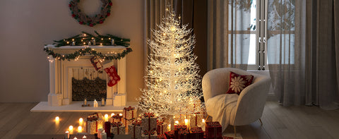 4FT Snow Flocked Aspen Fir Artificial Christmas Tree - Hinged, 280 Tips, 230 Warm White LED Lights, Coral White for Home, Party & Holiday Decor