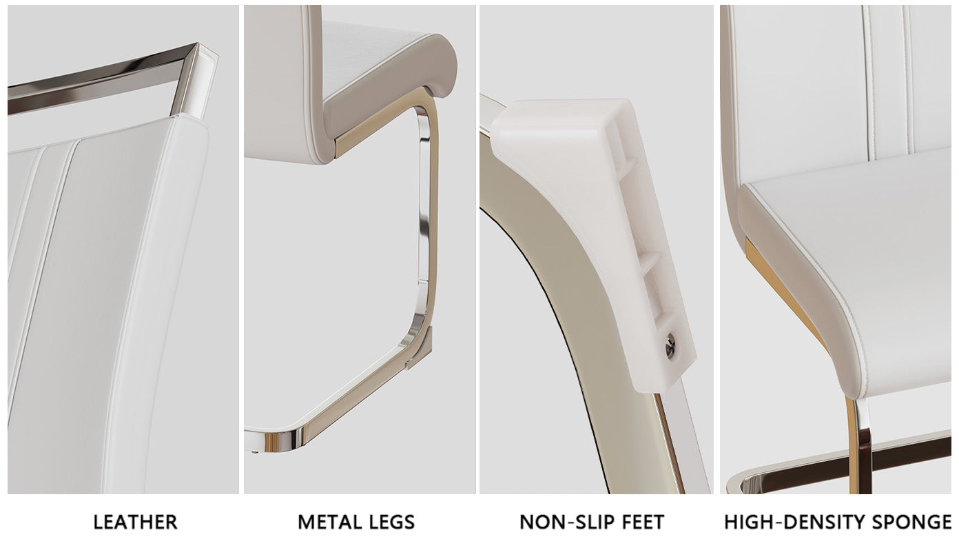 63" Cream MDF Dining Table Set for 6: Modern PU Armless Chairs with Silver Metal Legs, Mid-Century Style, Stain-Resistant Top, Ideal for Home Kitchen & Dining Room Gatherings