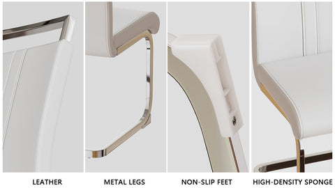 63" Cream MDF Dining Table Set for 6: Modern PU Armless Chairs with Silver Metal Legs, Mid-Century Style, Stain-Resistant Top, Ideal for Home Kitchen & Dining Room Gatherings