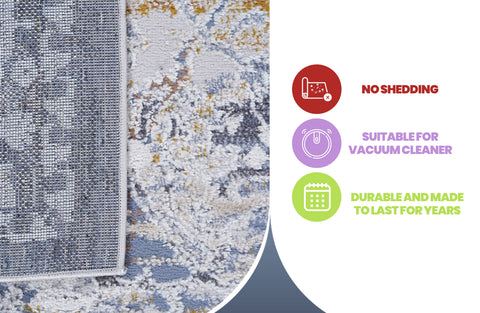 PAYAS Collection 6x9 Ivory & Grey Traditional Area Rug - Stain-Resistant, Non-Shedding Polyester for Living Room, Bedroom, Office. Kid & Pet-Friendly, Easy Care, 0.28" Pile, Latex-Free Cotton Backing.