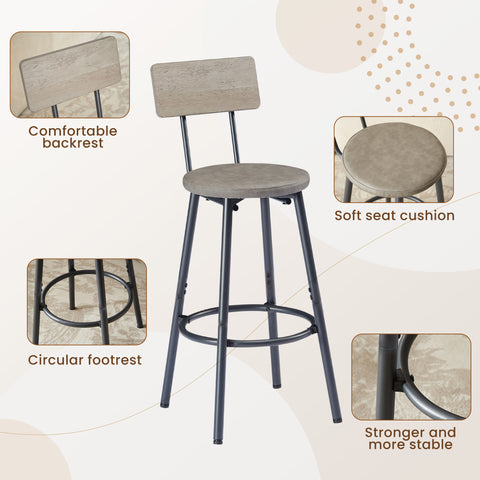 Rustic Grey Industrial Pub Dining Table Set for 6 - 7pc Bar Table w/ PU Leather Back Chairs, 47.2"L x 23.6"W x 35.4"H, Kitchen, Breakfast Nook, Living Room, Bar Area