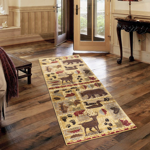 Nature's Nest GC_CBL3002 2'x3' Lodge Area Rug, Beige Polypropylene | Deer, Bear, Fish, Duck Nature Motifs | Durable, Stain-Resistant for Entryway, Living Room, High-Traffic Areas