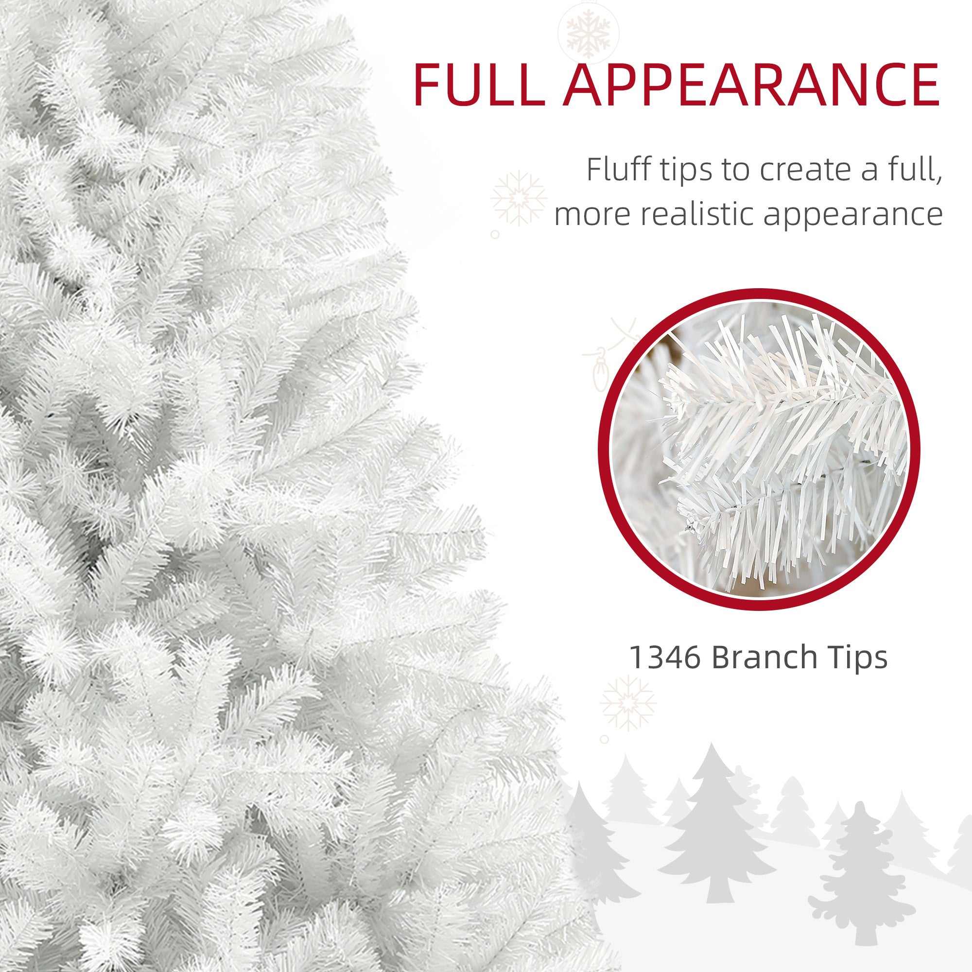 HOMCOM 7.5ft White Artificial Christmas Tree - Auto Open Unlit Xmas Tree with 1346 Realistic Branch Tips, Flame-Retardant, Steel Base - Perfect Holiday Home & Office Decor