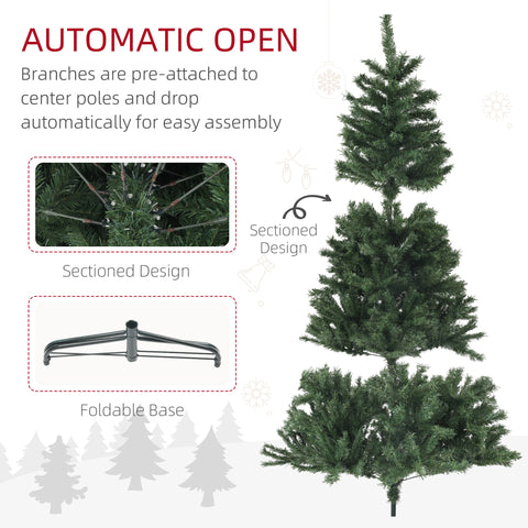 HOMCOM 6ft Artificial Christmas Tree: Realistic Green Xmas Tree with 1000 Branch Tips, Auto Open Design, Flame Retardant, Steel Base for Home &amp; Office Holiday Decor