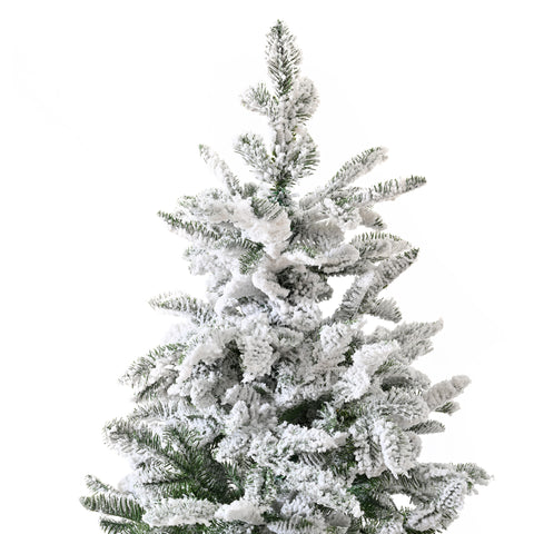 6FT Snow Flocked Artificial Christmas Tree - Full Appearance White Xmas Tree with Realistic PVC/PE Tips, Easy Assembly Metal Stand for Holiday Home Decor