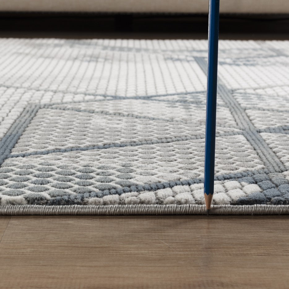 Geometrix GC_DIM1006 Modern Geometric Runner Rug - 2.7x9.8 ft Ivory & Gray Polyester for Living Room, Bedroom, Office - Stain & Durable - Made in Turkey