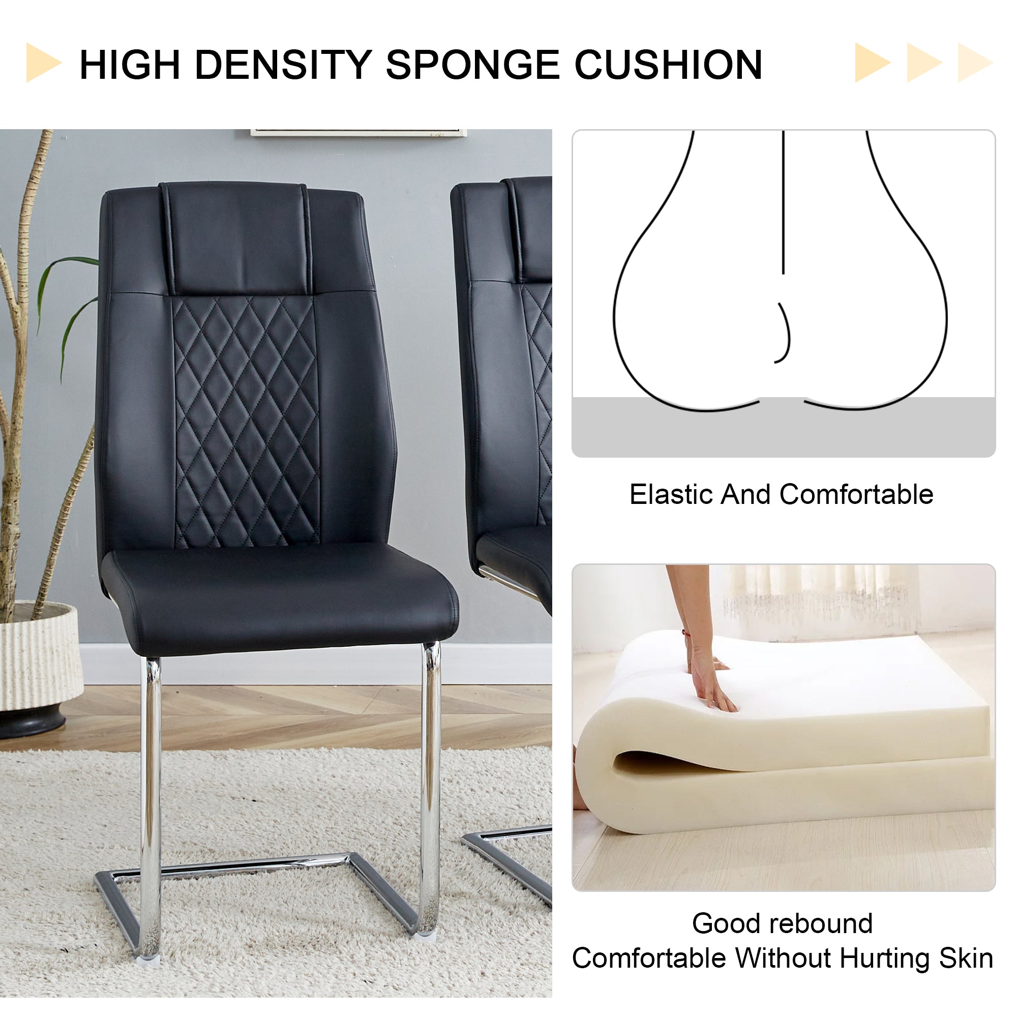 Modern Minimalist Dining Table & Chair Set | Imitation Marble Glass Top | Stainless Steel Legs | Comfortable PU Seats | Ideal for Dining Room, Kitchen, Parties | Easy Assembly | Silver | DT-69