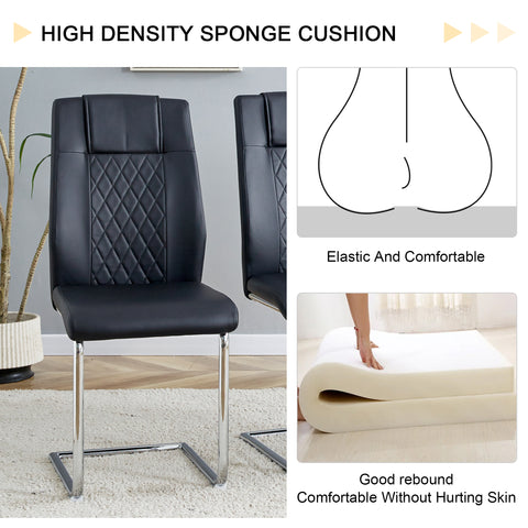 Modern Minimalist Dining Table & Chair Set | Imitation Marble Glass Top | Stainless Steel Legs | Comfortable PU Seats | Ideal for Dining Room, Kitchen, Parties | Easy Assembly | Silver | DT-69