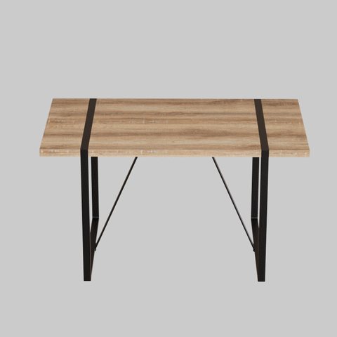 55" Rustic Farmhouse Industrial Dining Table Set for 4, MDF Wood Top, Black Metal Legs, PU Armless Chairs, Modern Kitchen & Dining Room Furniture, Easy Assembly