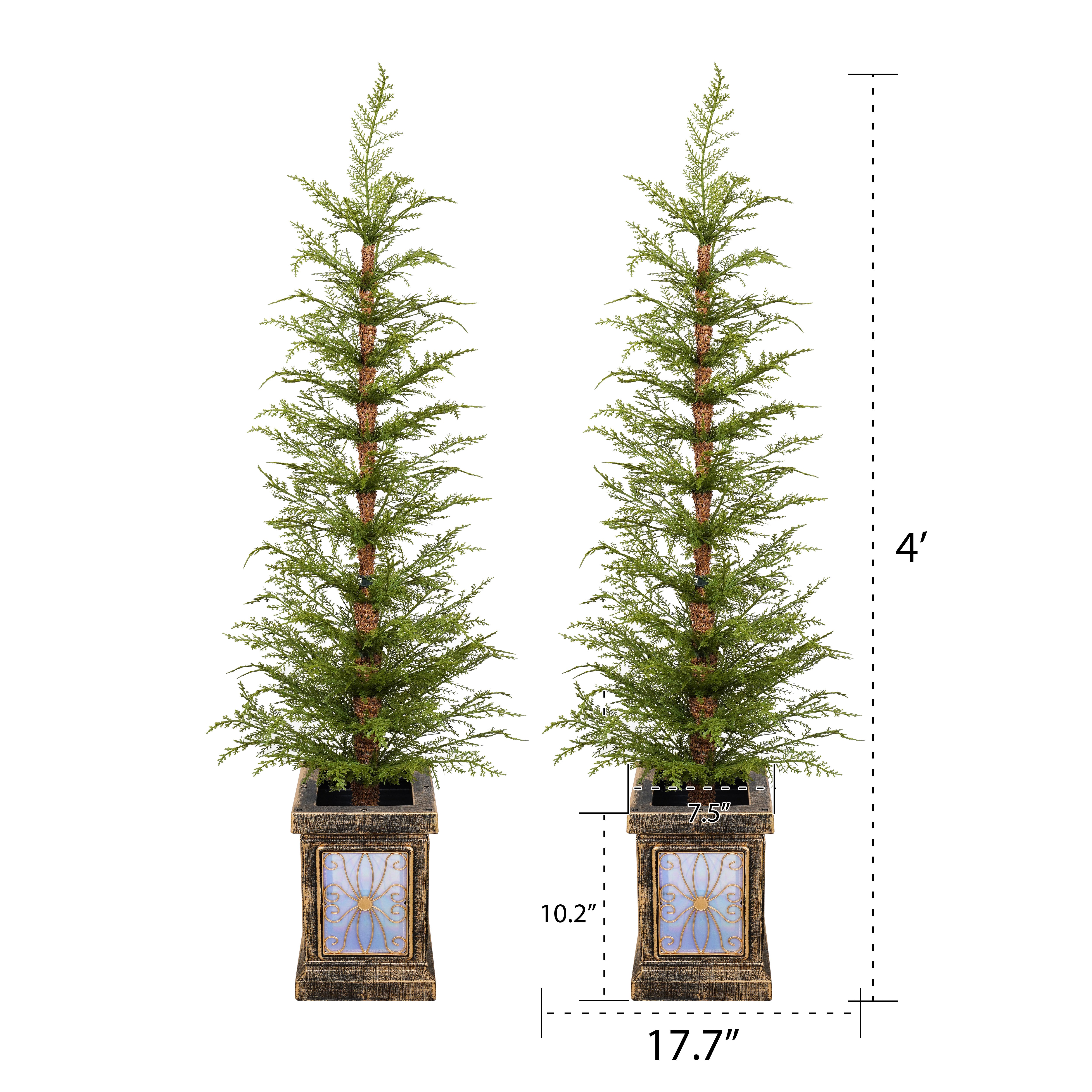 4ft Pre-Lit Artificial Christmas Trees (Set of 2) - Realistic PE Needles, Easy Assembly, Potted Stand, Green | Perfect for Home, Porch, Mantel Decor