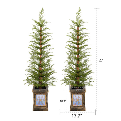 4ft Pre-Lit Artificial Christmas Trees (Set of 2) - Realistic PE Needles, Easy Assembly, Potted Stand, Green | Perfect for Home, Porch, Mantel Decor